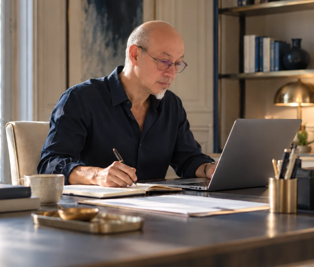 Professionnel concentré sur son travail devant un ordinateur portable